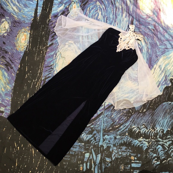 Vintage Dresses & Skirts - SOLD Vintage Velvet Blue Stunning 90s Retro Side